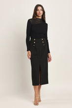 Cargar imagen en el visor de la galería, Falda Midi Negra con Botones Dorados y Abertura Frontal