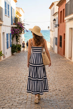 Cargar imagen en el visor de la galería, Vestido Maxi Rayas Navy &amp; White